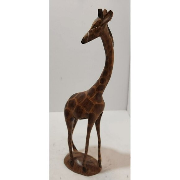 Vtg Besmo Kenya Handcarved Wooden Pair of Giraffe Figurines 12" Tall - Picture 14 of 16